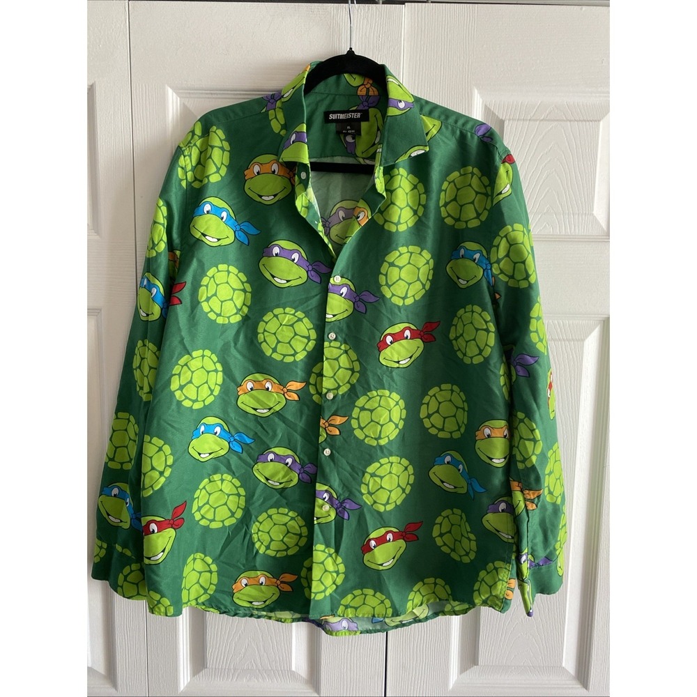 Suitmeister TMNT Button Down Mens Size XL Green Ninja Turtles Shell Novelty